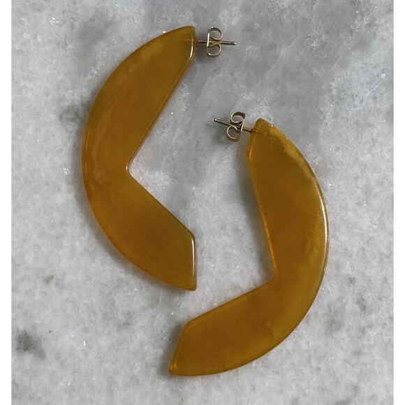Vintage MCM Chunky Butterscotch Abstract Bakelite Dangle Drop Earrings - Picture 4 of 6